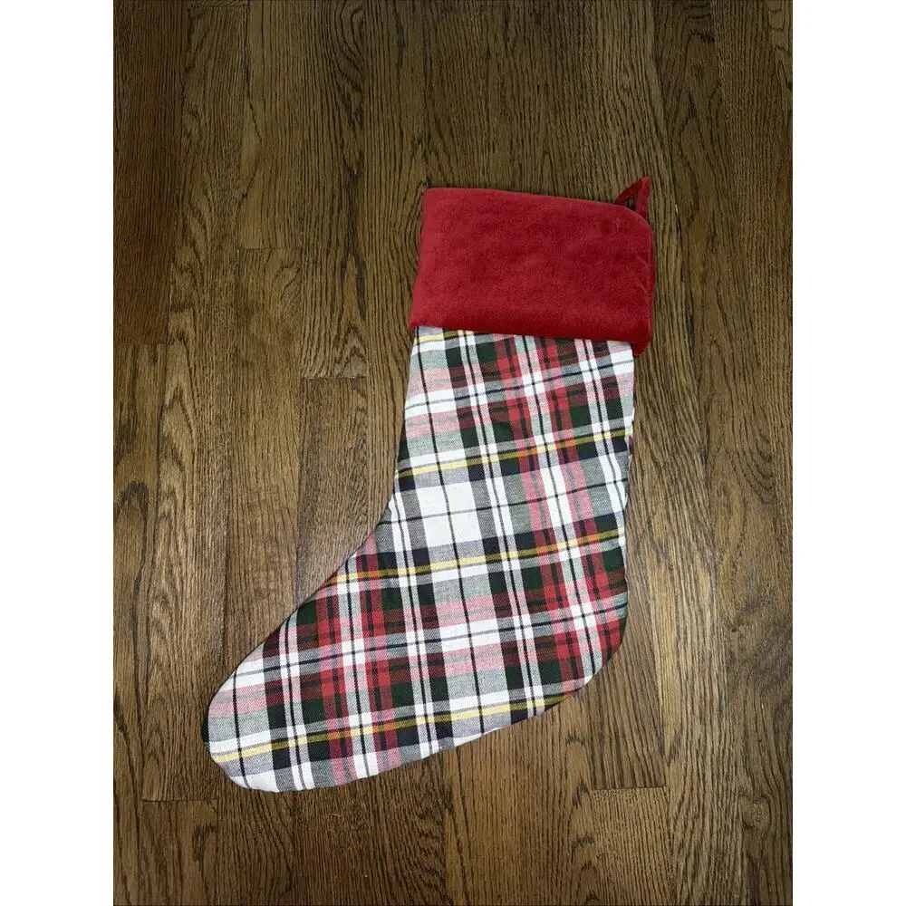 Pottery Barn Tartan Plaid Velvet Christmas Stocking